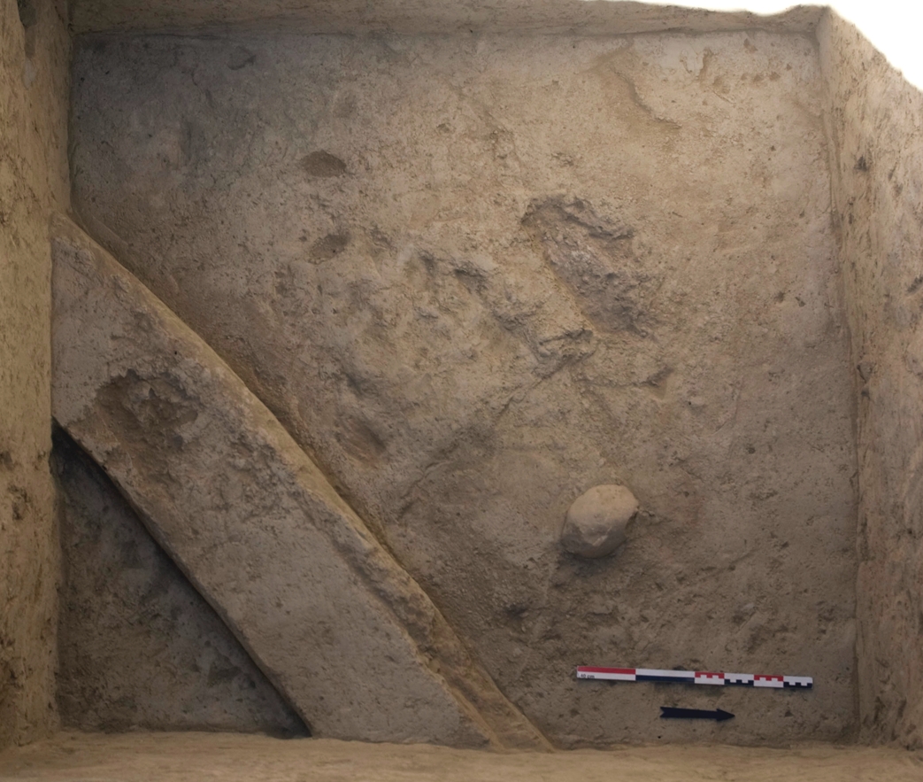 A Neolithic wall exposed in Unit K.